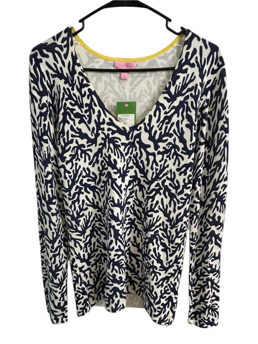 Lilly Pulitzer Adelaide Sweater Bright Navy Treasure Coral Print Size Large
